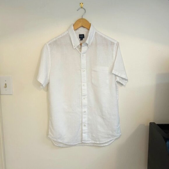 J.Crew White Linen Blend Short Sleeve Button Down Shirt- Size Medium - Picture 2 of 7